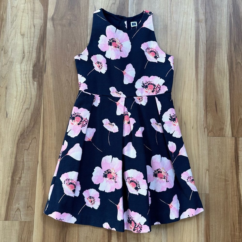 Janie and Jack Girls Navy/Pink Pleated Floral Dress Size 7